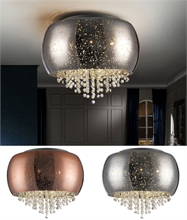 Crystal Embellished Flush Ceiling Light - 400mm, Suitable for Bathrooms