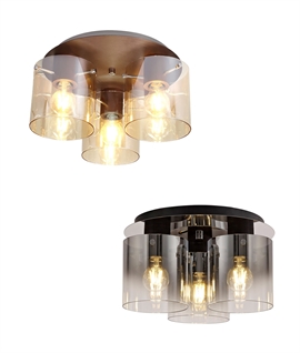 Flush Mounted 3 Light Glass Fitting - Amber or Black Glass