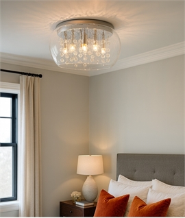 Decorative Clear Glass & Bauble Flush Light - Chrome Detailing