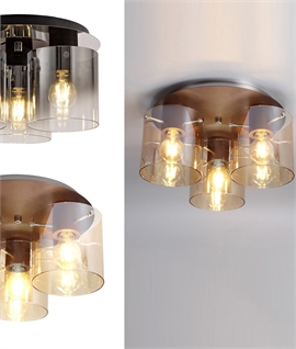 Flush Mounted 3 Light Glass Fitting - Amber or Black Glass