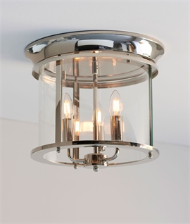 Nickel Flush Mounted Ceiling Lantern with 3 Arm Chandelier