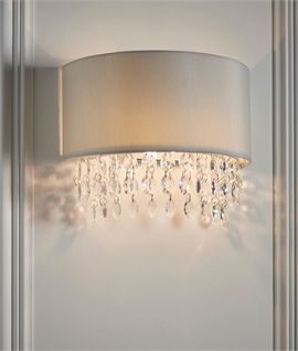 Fancy Fabric Wall Light with Faceted Glass Droplets 