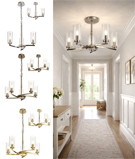 Hanging or Flush Mounted Clear Glass & Crystal Pendants - 3 or 5 Arm Hanging or Flush Mounted Clear Glass & Crystal Pendants - 3 or 5 Arm