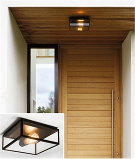 Modern Square Black Frame and Glass Flush Mounted IP23 Porch Light