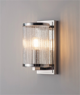 Nickel-Plated Wall Light with Ribbed Bubbled Glass - Elegant Indoor Wall Sconce