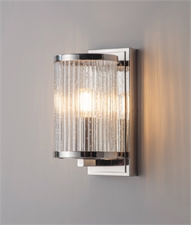 Nickel-Plated Wall Light with Ribbed Bubbled Glass - Elegant Indoor Wall Sconce