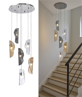 Long Drop 6 Flex Cluster Pendant with Folded Glass Shades  