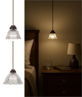 Ribbed Glass Frill & Antique Bronze Finish Pendant Light 