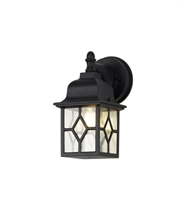 Fritz Down Square Criss Cross Wall Lamp, 1 x E27, IP44, Sand Black-Clear Seeded Glass, 2yrs Warranty
