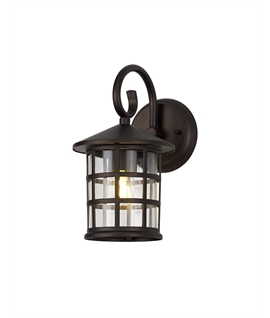 Fritz Down Round Grid Wall Lamp, 1 x E27, IP44, Antique Bronze-Clear Glass, 2yrs Warranty