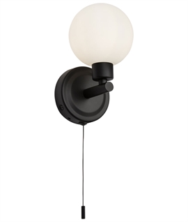 Matt Black or Chrome Wall Light with Globe Shade - IP44