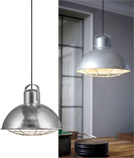 Industrial Pendant Light with Galvanised Dome and Protective Cage