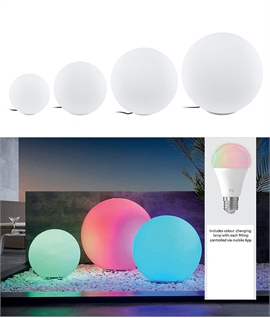 Colourful Bluetooth Mesh outdoor globe lights for lawns & gravel - Mains & Waterproof to IP65 