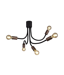 Garrett Flexible Ceiling 5 Light E27, Satin Black-Brushed Copper