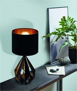 Black Geometric Base Table Lamp with Fabric Shade