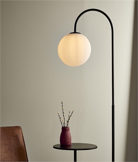 Black Floor Lamp with Opal Globe Shade & Integrated Table
