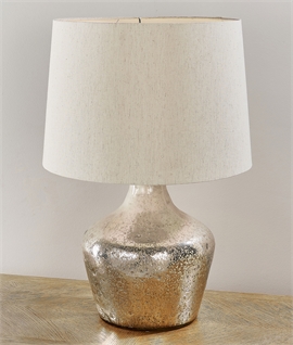 Vintage Mercury Glass Table Lamp With White Fabric Shade