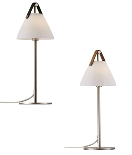 Scandi-Design Glass Table Lamp with Leather Straps