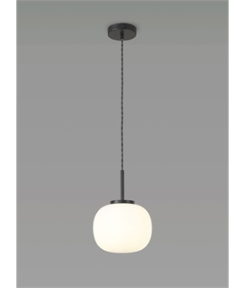 Glo Sphere Small Oval Ball Pendant 1 Light E27 Matt Black Suspension With Frosted White Glass Globe