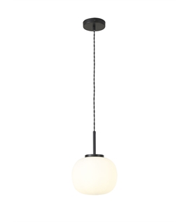 Glo Sphere Small Oval Ball Pendant 1 Light E27 Matt Black Suspension With Frosted White Glass Globe
