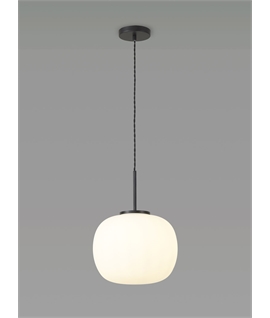 Glo Sphere Medium Oval Ball Pendant 1 Light E27 Matt Black Suspension With Frosted White Glass Globe