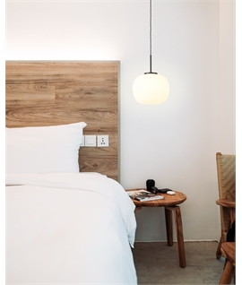 Glo Sphere Medium Oval Ball Pendant 1 Light E27 Matt Black Suspension With Frosted White Glass Globe