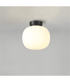Glo Sphere Small Oval Ball Flush Fitting 1 Light E27 Matt Black Base With Frosted White Glass Globe