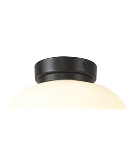 Glo Sphere Small Oval Ball Flush Fitting 1 Light E27 Matt Black Base With Frosted White Glass Globe
