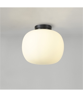Glo Sphere Medium Oval Ball Flush Fitting 1 Light E27 Matt Black Base With Frosted White Glass Globe