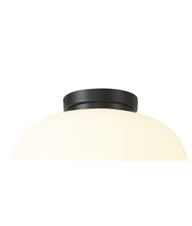 Glo Sphere Medium Oval Ball Flush Fitting 1 Light E27 Matt Black Base With Frosted White Glass Globe