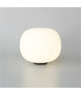 Glo Sphere Medium Oval Ball Table Lamp 1 Light E27 Matt Black Base With Frosted White Glass Globe
