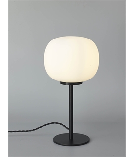 Glo Sphere Small Oval Ball Tall Table Lamp 1 Light E27 Matt Black Base With Frosted White Glass Globe