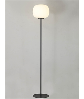 Glo Sphere Medium Oval Ball Floor Lamp 1 Light E27 Matt Black Base With Frosted White Glass Globe