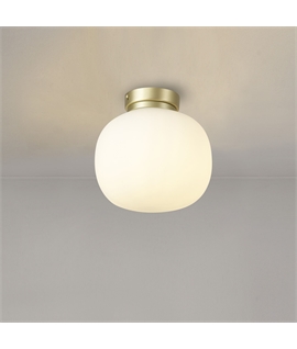 Glo Sphere Small Oval Ball Flush Fitting 1 Light E27 Satin Gold Base With Frosted White Glass Globe