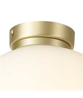 Glo Sphere Small Oval Ball Flush Fitting 1 Light E27 Satin Gold Base With Frosted White Glass Globe