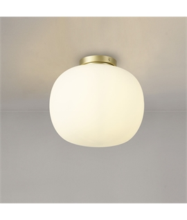 Glo Sphere Medium Oval Ball Flush Fitting 1 Light E27 Satin Gold Base With Frosted White Glass Globe