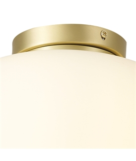Glo Sphere Medium Oval Ball Flush Fitting 1 Light E27 Satin Gold Base With Frosted White Glass Globe
