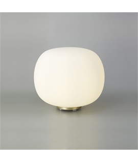 Glo Sphere Medium Oval Ball Table Lamp 1 Light E27 Satin Gold Base With Frosted White Glass Globe