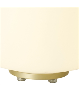 Glo Sphere Medium Oval Ball Table Lamp 1 Light E27 Satin Gold Base With Frosted White Glass Globe