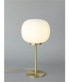Glo Sphere Small Oval Ball Tall Table Lamp 1 Light E27 Satin Gold Base With Frosted White Glass Globe