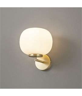 Glo Sphere Small Oval Ball Wall Light 1 Light E27 Satin Gold Base With Frosted White Glass Globe