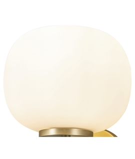 Glo Sphere Small Oval Ball Wall Light 1 Light E27 Satin Gold Base With Frosted White Glass Globe