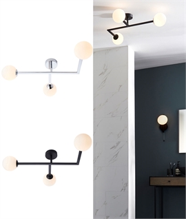 Bathroom Ceiling Light in Black or Chrome with 3 Opal Glass Globes