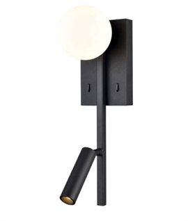 Black Bedside Light - Opal Globe and LED Reading Light