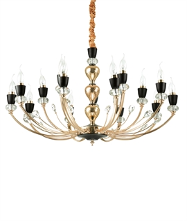 Grand Oversized 15-Arm Crystal Chandelier - Gold & Matte Black