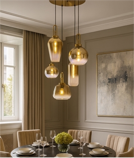 5 Light Cluster Pendant with Gold Fade Glass Shades 