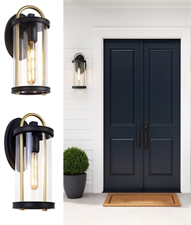 Black & Gold Wall Light with Clear Glass - IP54 Rated
