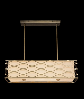 Aged Gold & Cream Shade 5 Light Rectangle Pendant - Convertible to Semi-Flush 