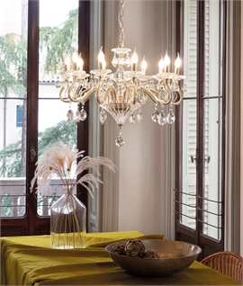 Gold Finish Cut Crystal Scrolled and Curled 10 Arm Chandelier