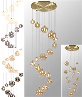 Satin Gold 16 Light Cluster Pendant - Glass Globe Shades